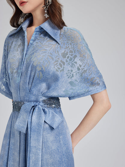 Burnout Gradient Denim-Effect Dress (Belt Included)
