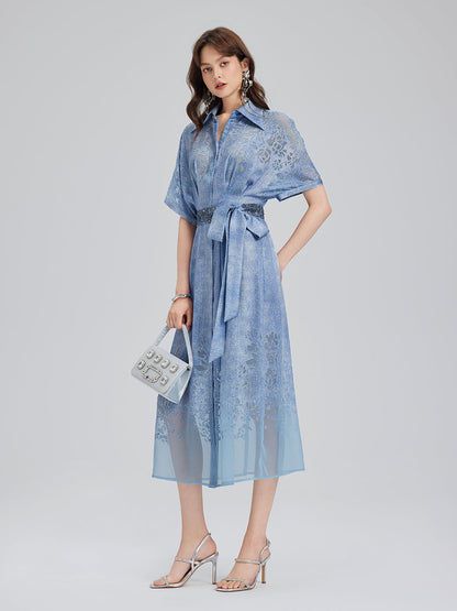 Burnout Gradient Denim-Effect Dress (Belt Included)