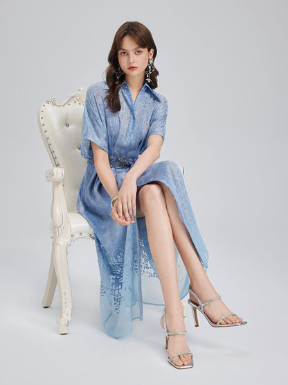 Burnout Gradient Denim-Effect Dress (Belt Included)