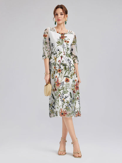 Hand-Beaded Floral Embroidered Dress