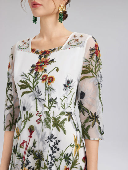 Hand-Beaded Floral Embroidered Dress