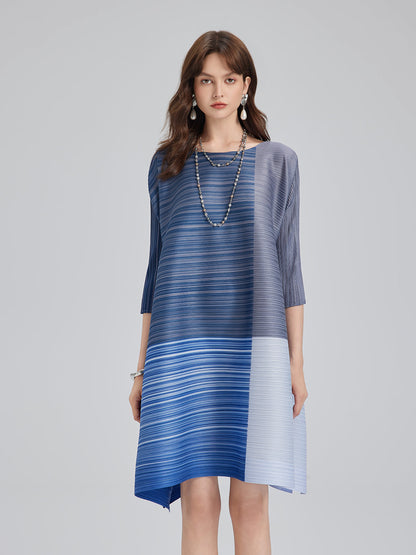 Colorblock Pleated Geometric Dress