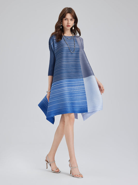 Colorblock Pleated Geometric Dress
