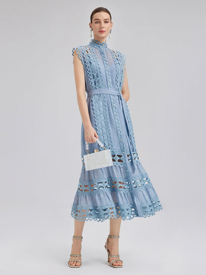 Cutout Stand Collar Sleeveless Dress