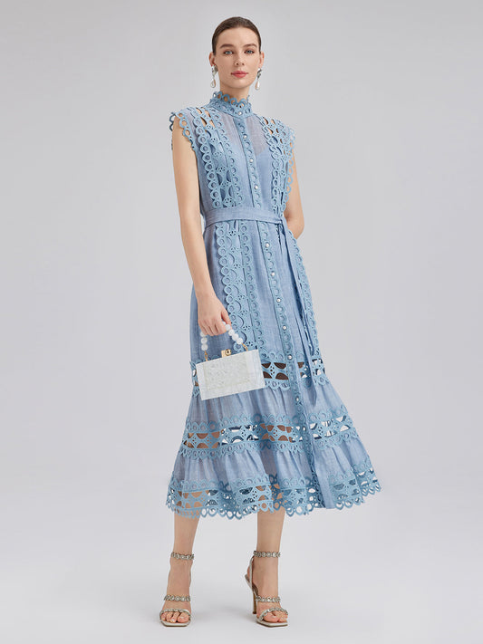 Cutout Stand Collar Sleeveless Dress