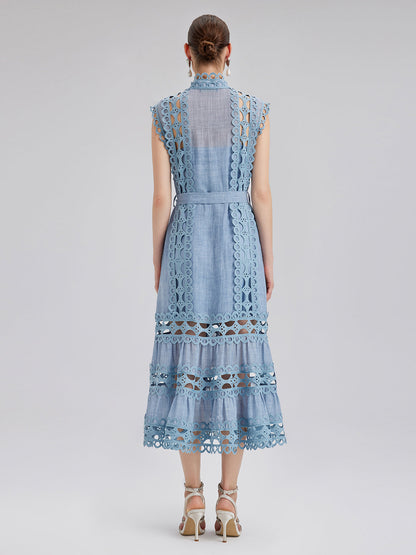 Cutout Stand Collar Sleeveless Dress