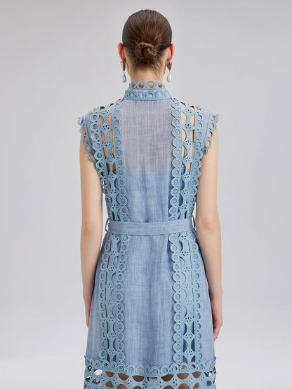 Cutout Stand Collar Sleeveless Dress
