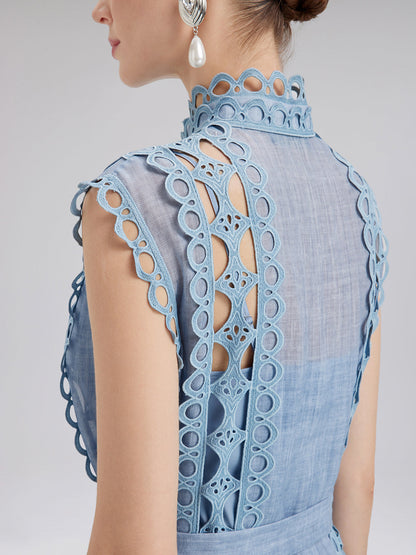 Cutout Stand Collar Sleeveless Dress