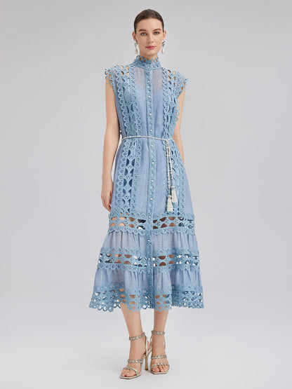 Cutout Stand Collar Sleeveless Dress