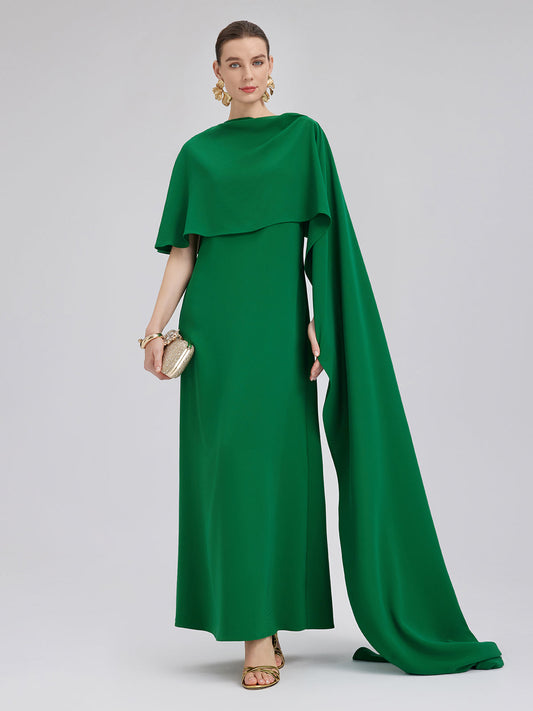 Emerald Shawl-Tie Evening Gown