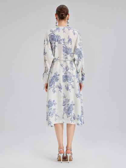 Linen Hand-Beaded Printed Dress (100% Linen)
