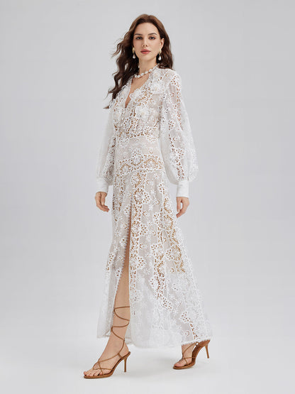 Lace-Panel Fitted Baroque Dress