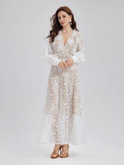 Lace-Panel Fitted Baroque Dress