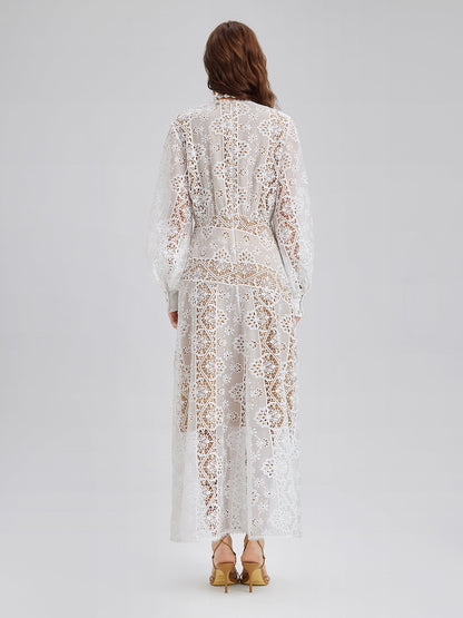 Lace-Panel Fitted Baroque Dress