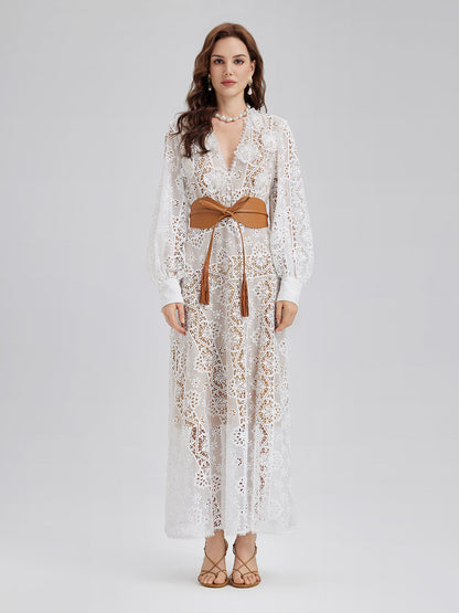 Lace-Panel Fitted Baroque Dress
