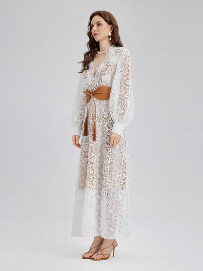 Lace-Panel Fitted Baroque Dress