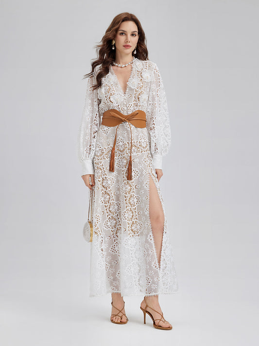 Lace-Panel Fitted Baroque Dress