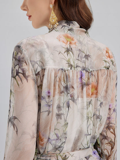 Silk Court Print Pleated Maxi Dress