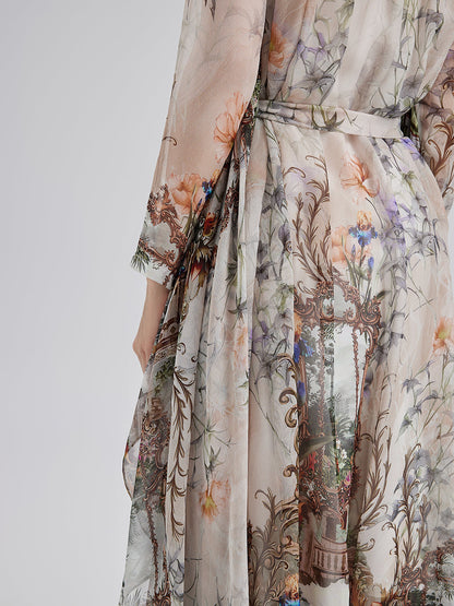 Silk Court Print Pleated Maxi Dress