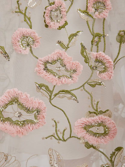3D Floral Sequin Pleated Dress