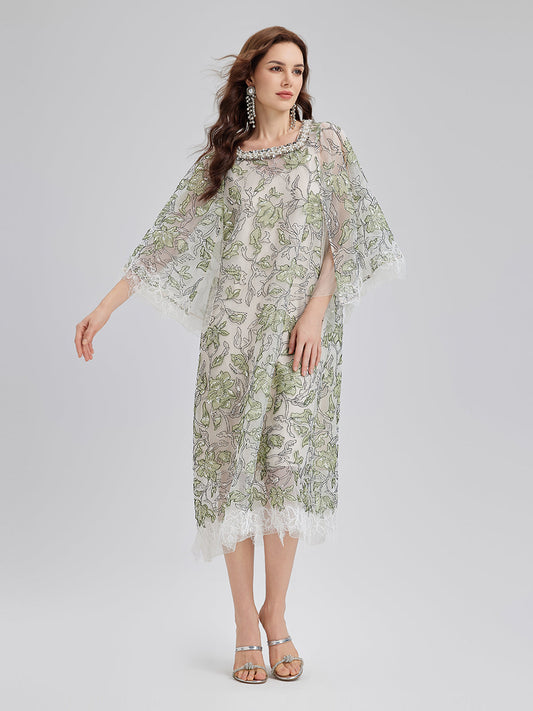 Sequin Embroidered Square-Neck Dress