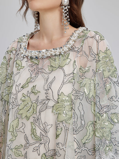 Sequin Embroidered Square-Neck Dress