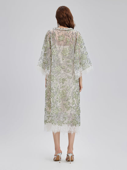 Sequin Embroidered Square-Neck Dress