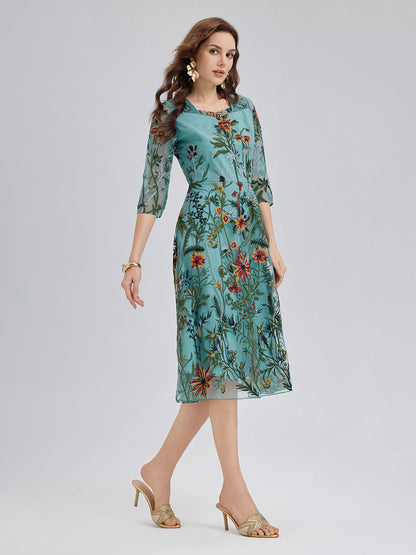Hand-Beaded Floral Embroidered Dress