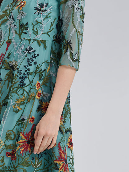 Hand-Beaded Floral Embroidered Dress