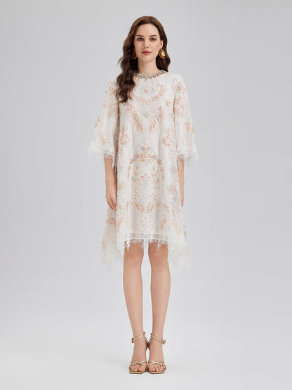 Hand-Beaded Floral Lace Dress