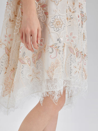 Hand-Beaded Floral Lace Dress