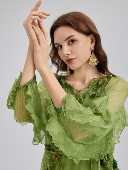 Silk Hand-Dyed 3D Floral Maxi Dress