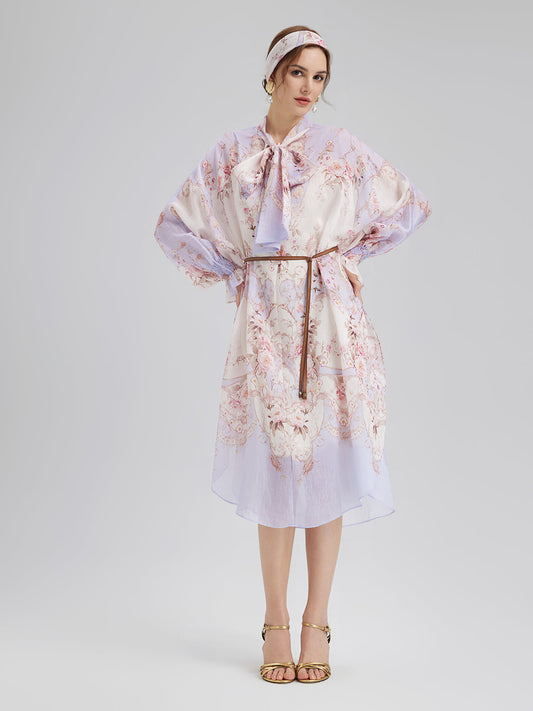 Tencel-Linen Printed Bow Dress