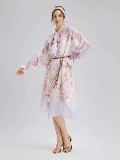 Tencel-Linen Printed Bow Dress