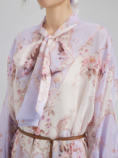 Tencel-Linen Printed Bow Dress