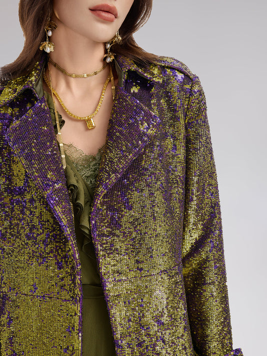 Two-Tone Sequin Ostrich Feather Trench Coat