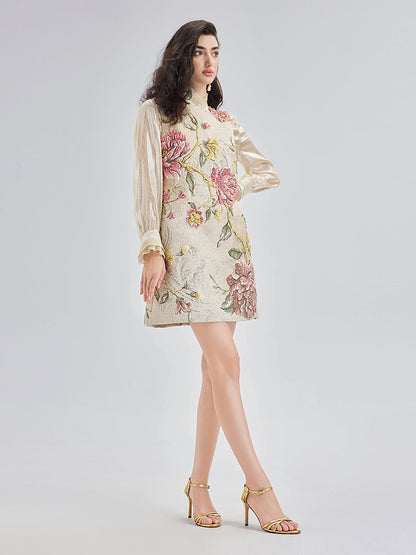 Hand-Beaded 3D Floral Jacquard Tank Dress