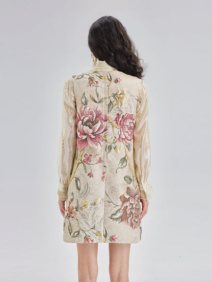 Hand-Beaded 3D Floral Jacquard Tank Dress