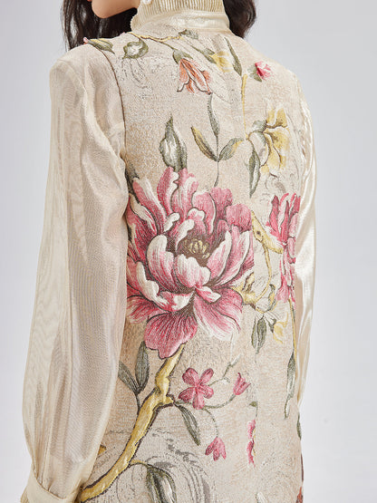 Hand-Beaded 3D Floral Jacquard Tank Dress