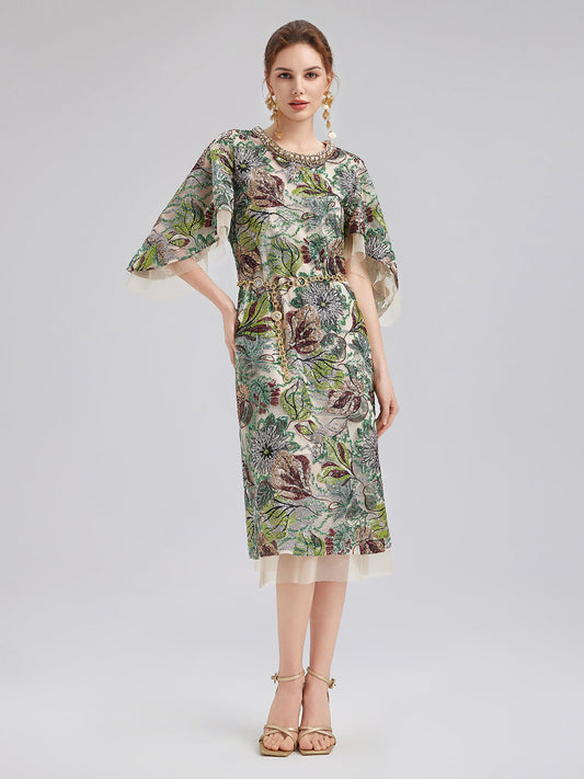 Three-Quarter Sleeves Sequin Maxi Dress