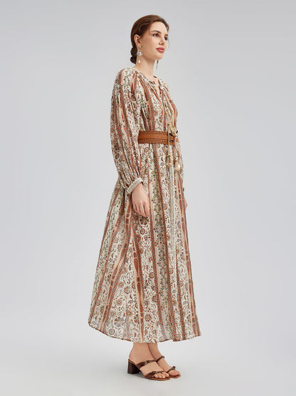 Breathable Ethnic Print Ramie Dress