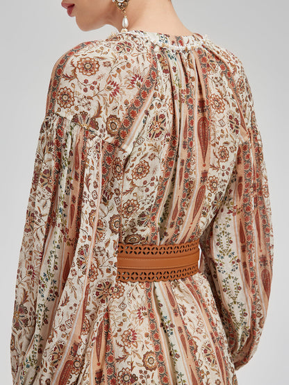 Breathable Ethnic Print Ramie Dress