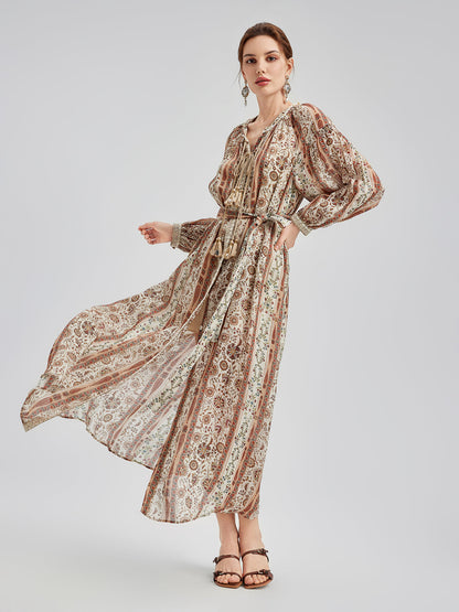 Breathable Ethnic Print Ramie Dress