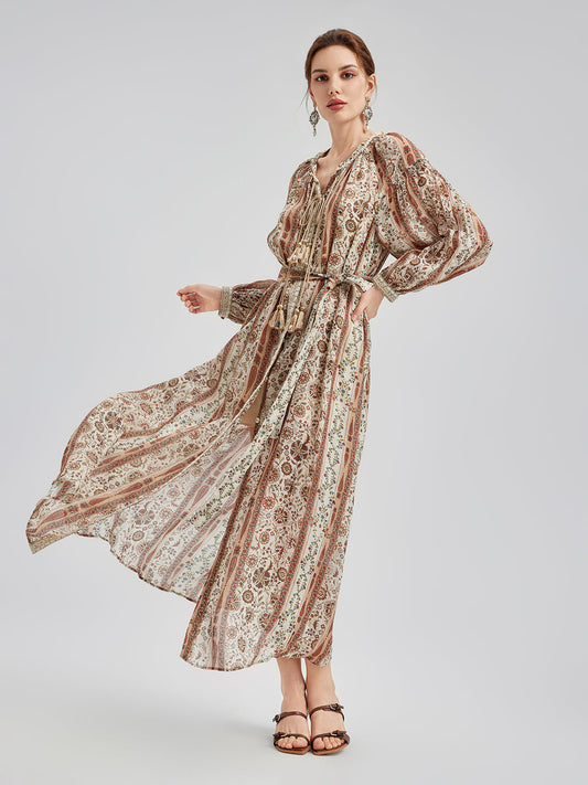 Breathable Ethnic Print Ramie Dress