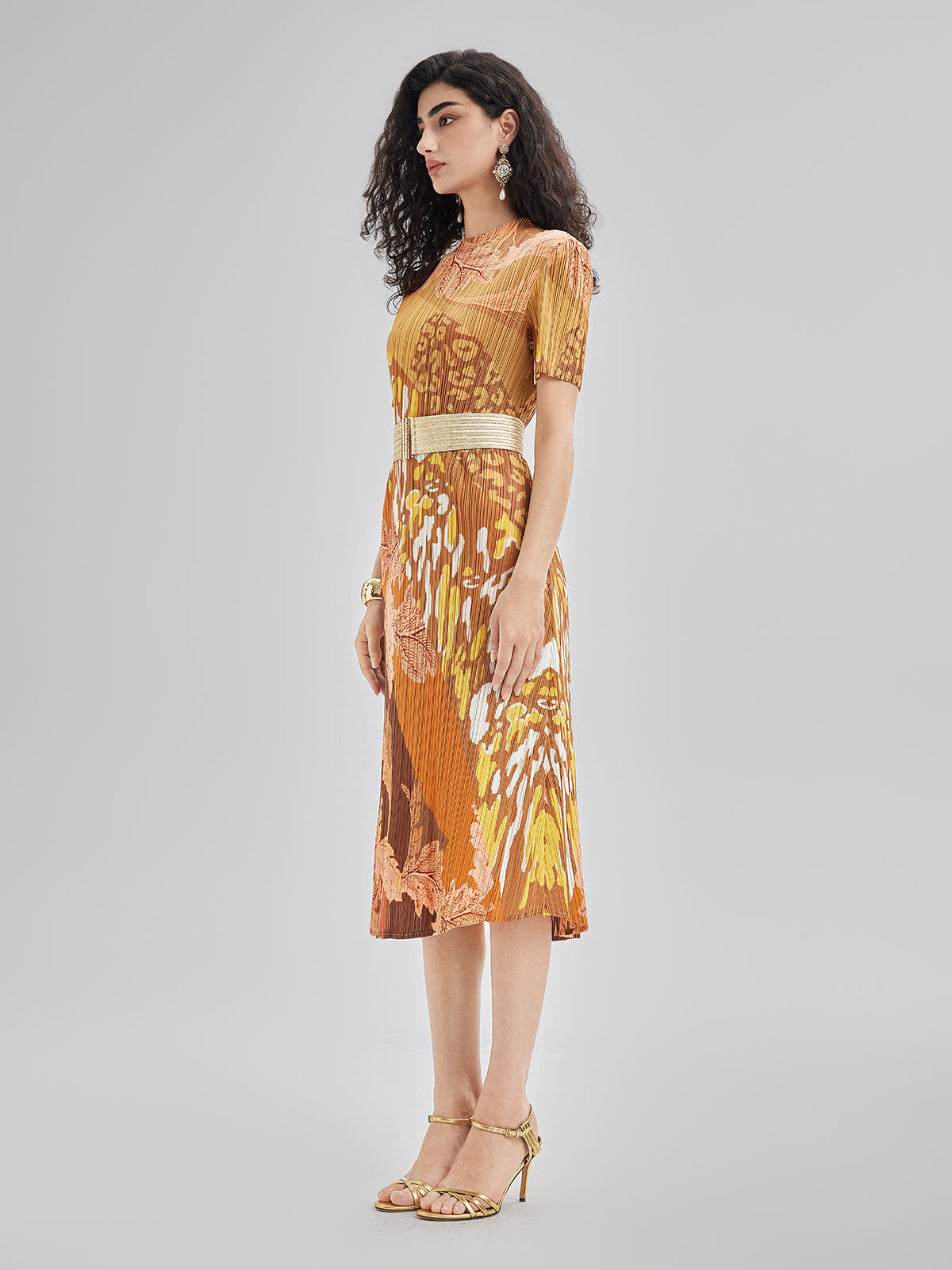 Artistic Floral Print Pleated Dress