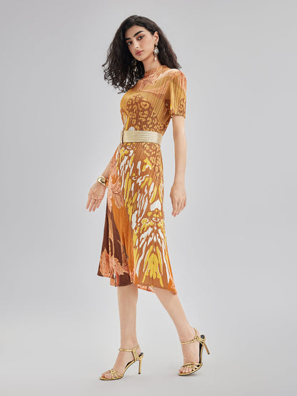 Artistic Floral Print Pleated Dress