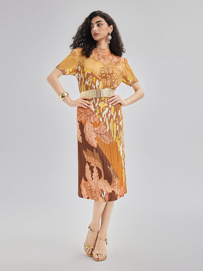 Artistic Floral Print Pleated Dress